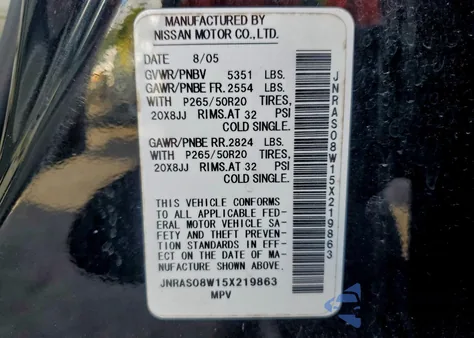 2005 Infiniti Fx35 from USA, damaged, VIN JNRAS08W15X219863